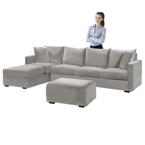 SYLC Samt Couch überzug L Form Sofabezug Ecksofa, Sofa Cover L Shape Stretch Mit Sitzkissen Rückenlehne, Universal Sofaüberwurf Waschbar (Light Grey,Kissen Rectangular-S) von SYLC