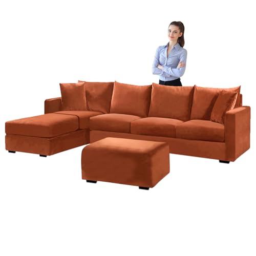 SYLC Samt Couch überzug L Form Sofabezug Ecksofa, Sofa Cover L Shape Stretch Mit Sitzkissen Rückenlehne, Universal Sofaüberwurf Waschbar (Orange,Hocker Quadratisch-L) von SYLC