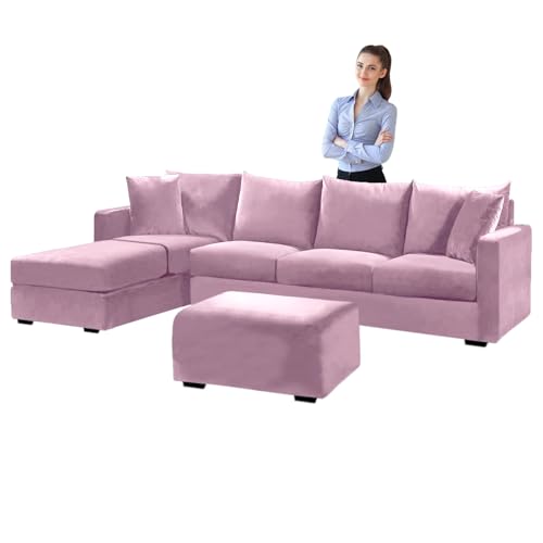 SYLC Samt Couch überzug L Form Sofabezug Ecksofa, Sofa Cover L Shape Stretch Mit Sitzkissen Rückenlehne, Universal Sofaüberwurf Waschbar (Pink,Sofabezug 90-140cm) von SYLC