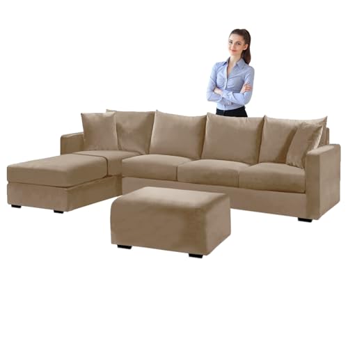 SYLC Samt Couch überzug L Form Sofabezug Ecksofa, Sofa Cover L Shape Stretch Mit Sitzkissen Rückenlehne, Universal Sofaüberwurf Waschbar (Sand,Hocker Rectangular) von SYLC