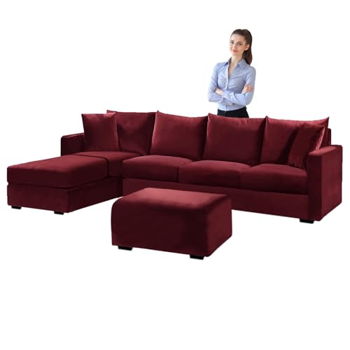 SYLC Samt Couch überzug L Form Sofabezug Ecksofa, Sofa Cover L Shape Stretch Mit Sitzkissen Rückenlehne, Universal Sofaüberwurf Waschbar (Wine red,Sofabezug 90-140cm) von SYLC