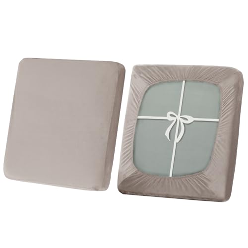 SYLC Sofa Sitzkissenbezug, Stretch Sitzkissenbezug rutschfest Mit Krawatten, Samt Überzüge Für Wohnwagen Polster Sitzbezüge Für Sofa(Khaki,3-Sitzer) von SYLC