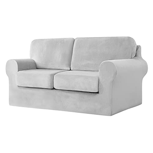 SYLC Sofabezug Mit Separaten Sitzkissen Und Rückenlehnen, Geteilt SofaÜberwürfe Anti-Rutsch, Kombiniert Sofahusse Überzug Bezug Für Couch (Light Grey,2 Sitz 5 PCS) von SYLC