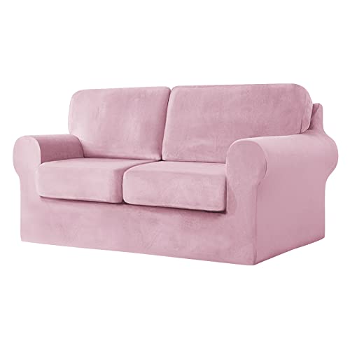 SYLC Sofabezug Mit Separaten Sitzkissen Und Rückenlehnen, Geteilt SofaÜberwürfe Anti-Rutsch, Kombiniert Sofahusse Überzug Bezug Für Couch (Pink,Großer 2 Sitz 5 PCS) von SYLC