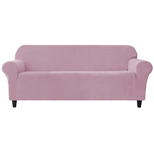 SYLC Sofabezug Stretch Samt Sofa Überzug Mit Armlehnen Universal Ektorp Couchbezug Für 1/2/3/4 Sitzer Anti-Rutsch Plüsch (Pink,3 Sitz 1 PC) von SYLC