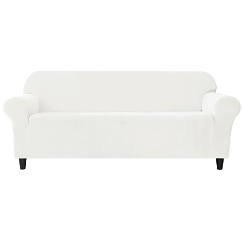 SYLC Sofabezug Stretch Samt Sofa Überzug Mit Armlehnen Universal Ektorp Couchbezug Für 1/2/3/4 Sitzer Anti-Rutsch Plüsch (White,3 Sitz 1 PC) von SYLC