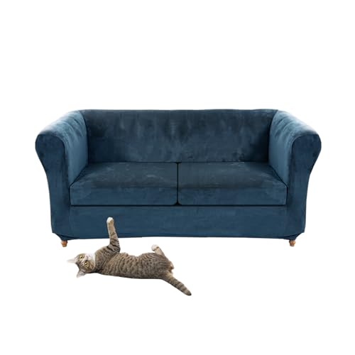 SYLC Stretch Samt Chesterfield Sofabezüge, Couch Abdeckung Mit Sitzkissenbezug Sofa Überwürfe Für Gebogene Settee Sessel Vintage Style (Blue,Sofa+2 Large Seats) von SYLC
