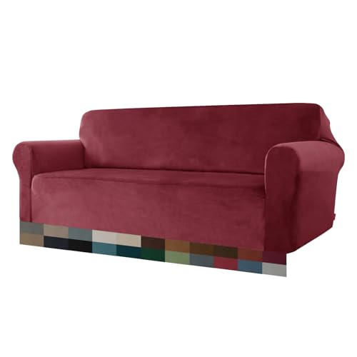 SYLC Stretch Sofabezug, Samt Sofaüberwurf Anti-Rutsch, Sofahusse Für Wohnzimmer Überzug Für Couch Protector Für Hunde Haustiere (Rose red,Large Sofa 220-246cm) von SYLC