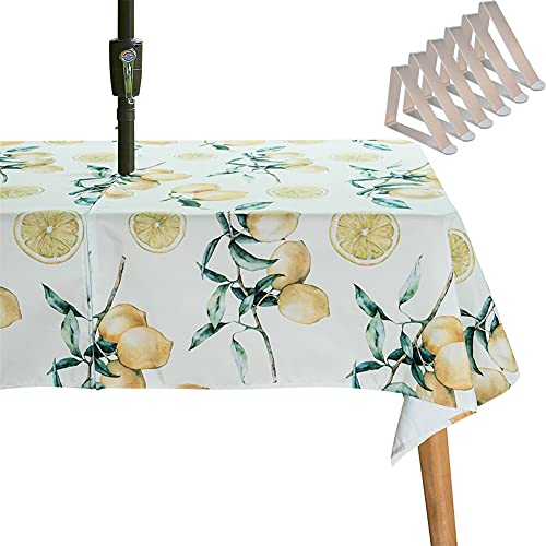 SYLC Tischdecke Mit Loch Für Sonnenschirm/Regenschirm, Outdoor Picknick Tischdecke Wasserdicht, Tischtuch Mit Reißverschluss Tischwäsche (213 × 153 cm,Zitrone) von SYLC