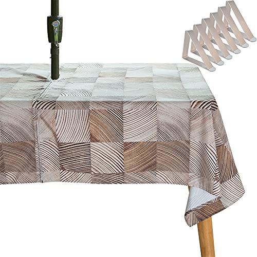 SYLC Tischdecke Mit Loch Für Sonnenschirm/Regenschirm, Outdoor Picknick Tischdecke Wasserdicht, Tischtuch Mit Reißverschluss Tischwäsche (Runder 153 cm,Kaffeegitter) von SYLC