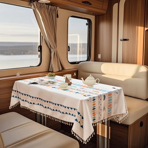 SYLC Wasserabweisend Leinen Tischdecke Für Wohnwagen, Rechteckig Gartentischdecke Wetterfest Für Draußen, Tischtuch Mit 6 Clips rutschfest (Printed 2,110 cm × 160 cm) von SYLC