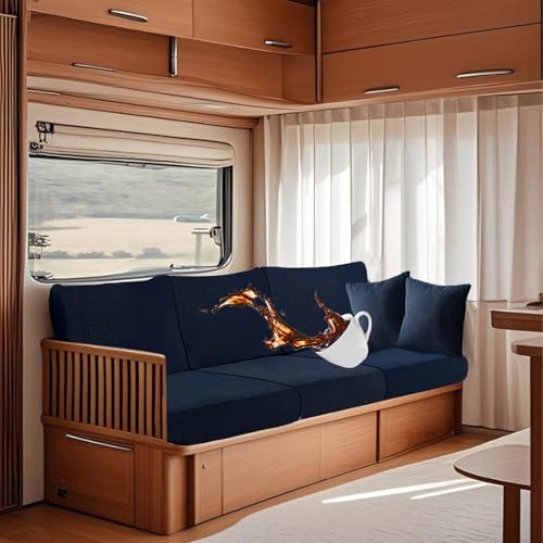 SYLC Wasserdicht Bezüge Für Wohnwagenpolster, Ersatzbezug Für Wohnwagen Polster rutschfest Mit Gummiband Und Schnürung Sofa Sitzkissenbezug (Dark Blue,W 60-90 cm, D 30-50 cm) von SYLC