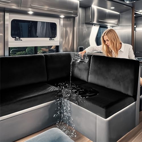 SYLC Wasserdicht Samt Bezüge Für Wohnwagenpolster, rutschfest Ersatzbezug Für Wohnwagen Polster Mit Gummiband Und Schnürung Sofa Sitzkissenbezug (Black,W 100-130 cm, D 45-55 cm) von SYLC