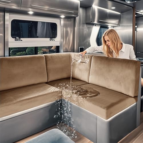 SYLC Wasserdicht Samt Bezüge Für Wohnwagenpolster, rutschfest Ersatzbezug Für Wohnwagen Polster Mit Gummiband Und Schnürung Sofa Sitzkissenbezug (Camel,W 130-160 cm, D 70-85 cm) von SYLC