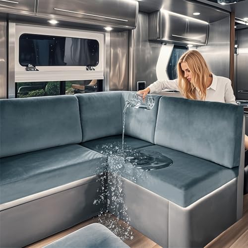 SYLC Wasserdicht Samt Bezüge Für Wohnwagenpolster, rutschfest Ersatzbezug Für Wohnwagen Polster Mit Gummiband Und Schnürung Sofa Sitzkissenbezug (Grey Blue,W 100-130 cm, D 45-55 cm) von SYLC