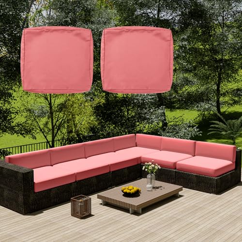 SYLC Wasserdicht Sofa Sitzkissenbezug Mit Reißverschluss, Outdoor Bezüge Für Gartenpolster, Auflagen überwürfe Hussen Für Gartenmöbel/terrasse (2 pcs 50×45×10 cm,Pink) von SYLC