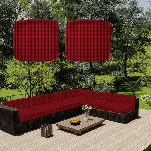 SYLC Wasserdicht Sofa Sitzkissenbezug Mit Reißverschluss, Outdoor Bezüge Für Gartenpolster, Auflagen überwürfe Hussen Für Gartenmöbel/terrasse (2 pcs 55×45×10 cm,Black&Red) von SYLC