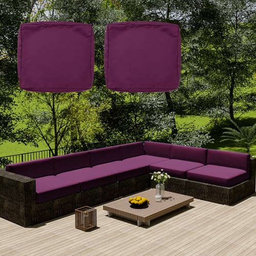 SYLC Wasserdicht Sofa Sitzkissenbezug Mit Reißverschluss, Outdoor Bezüge Für Gartenpolster, Auflagen überwürfe Hussen Für Gartenmöbel/terrasse (2 pcs 55×45×10 cm,Purple) von SYLC