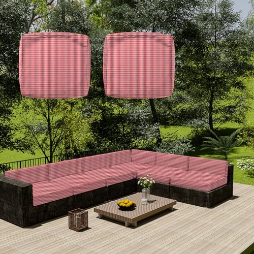 SYLC Wasserdicht Sofa Sitzkissenbezug Mit Reißverschluss, Outdoor Bezüge Für Gartenpolster, Auflagen überwürfe Hussen Für Gartenmöbel/terrasse (2 pcs 55×50×10 cm,White&Pink) von SYLC