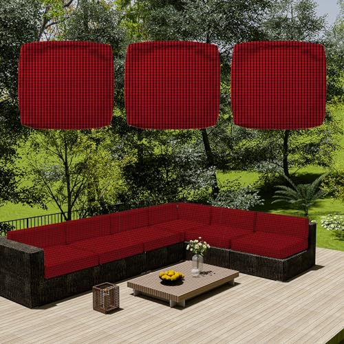 SYLC Wasserdicht Sofa Sitzkissenbezug Mit Reißverschluss, Outdoor Bezüge Für Gartenpolster, Auflagen überwürfe Hussen Für Gartenmöbel/terrasse (3 pcs 50×45×10 cm,Black&Red) von SYLC