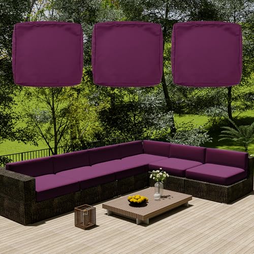SYLC Wasserdicht Sofa Sitzkissenbezug Mit Reißverschluss, Outdoor Bezüge Für Gartenpolster, Auflagen überwürfe Hussen Für Gartenmöbel/terrasse (3 pcs 50×45×10 cm,Purple) von SYLC
