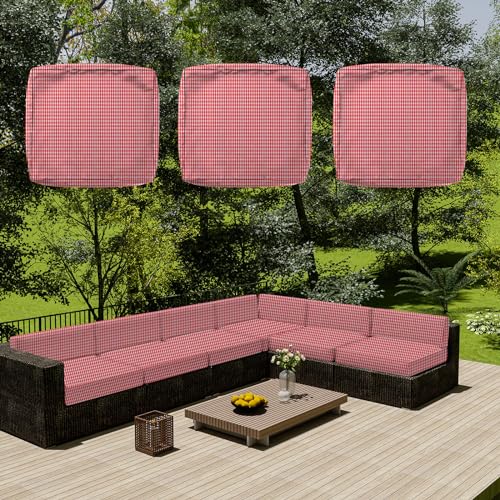SYLC Wasserdicht Sofa Sitzkissenbezug Mit Reißverschluss, Outdoor Bezüge Für Gartenpolster, Auflagen überwürfe Hussen Für Gartenmöbel/terrasse (3 pcs 50×45×10 cm,White&Pink) von SYLC