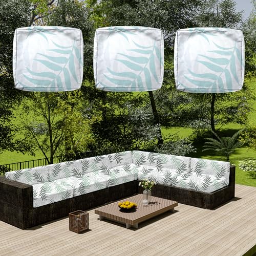 SYLC Wasserdicht Sofa Sitzkissenbezug Mit Reißverschluss, Outdoor Bezüge Für Gartenpolster, Auflagen überwürfe Hussen Für Gartenmöbel/terrasse (3 pcs 55×50×10 cm,Grey Leaf) von SYLC