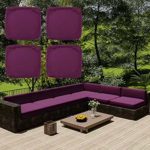 SYLC Wasserdicht Sofa Sitzkissenbezug Mit Reißverschluss, Outdoor Bezüge Für Gartenpolster, Auflagen überwürfe Hussen Für Gartenmöbel/terrasse (4 pcs 55×45×10 cm,Purple) von SYLC