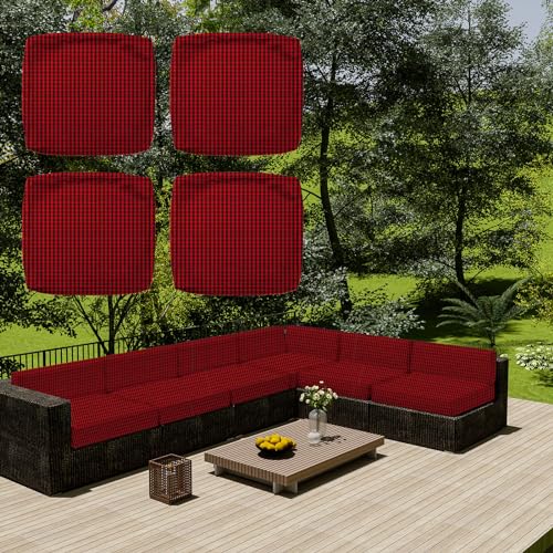 SYLC Wasserdicht Sofa Sitzkissenbezug Mit Reißverschluss, Outdoor Bezüge Für Gartenpolster, Auflagen überwürfe Hussen Für Gartenmöbel/terrasse (4 pcs 55×50×10 cm,Black&Red) von SYLC
