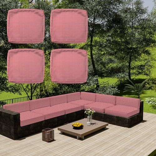 SYLC Wasserdicht Sofa Sitzkissenbezug Mit Reißverschluss, Outdoor Bezüge Für Gartenpolster, Auflagen überwürfe Hussen Für Gartenmöbel/terrasse (4 pcs 60×60×10 cm,White&Pink) von SYLC