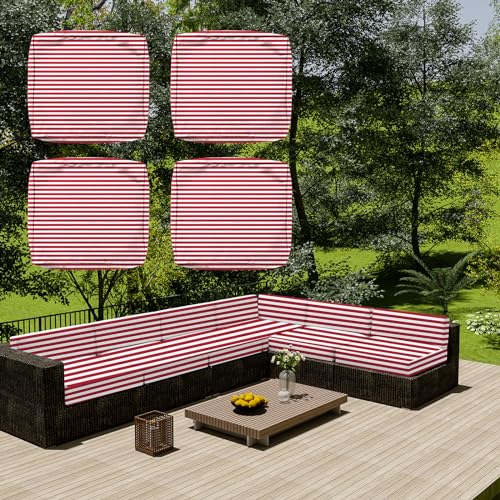 SYLC Wasserdicht Sofa Sitzkissenbezug Mit Reißverschluss, Outdoor Bezüge Für Gartenpolster, Auflagen überwürfe Hussen Für Gartenmöbel/terrasse (4 pcs 65×65×10 cm,Stripe pink) von SYLC