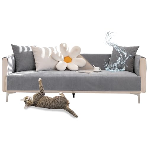 SYLC Wasserdicht Sofabezug Ecke L Form 1/2/3/4 Sitzer Chenille Undurchlässig, Sofaüberwurfe rutschfest Sofa Überzug Sofaschoner Überwurfdecke (Dark Grey,W 110cm×L 240cm) von SYLC