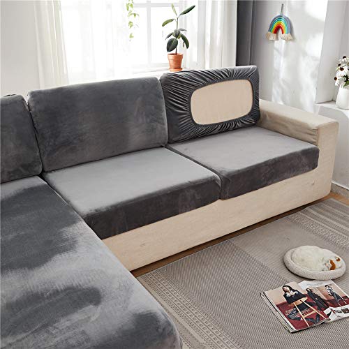 Sofa-Sitzkissenbezüge, Samt, Sofakissenbezüge, Ersatz, Couch-Kissenbezüge, dicker Stretch für einzelne Kissen (grau, Rückenlehnenbezug) von SYLC