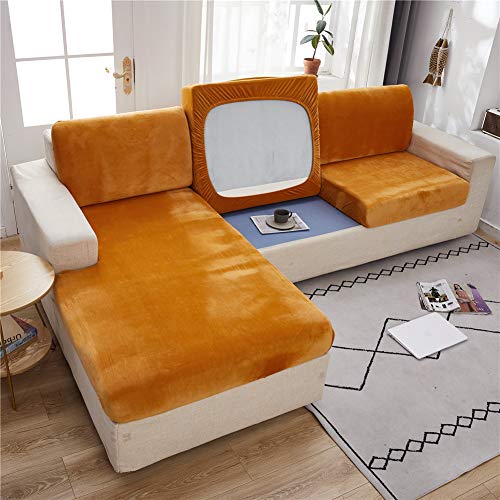 Sofa-Sitzkissenbezüge Samt, Sofakissen Schonbezüge Ersatz, Couch-Kissenbezüge dick Stretch für einzelne Kissen (Orange,3-Sitzer) von SYLC