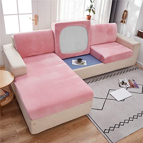 Sofa-Sitzkissenbezüge Samt, Sofakissen Schonbezüge Ersatz, Couch-Kissenbezüge dick Stretch für einzelne Kissen (Rosa,2-Sitzer) von SYLC