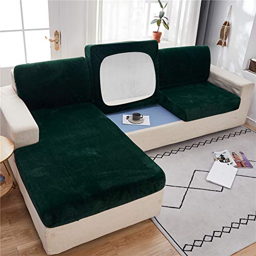 Sofa Sitzkissenbezug, Sofa Sitzkissenbezug Stretch Warm, Elastischer Kissenbezüge, Husse Überzug Bezug Für Sofa Sitzkissen, rutschfest Stoff Samt (Grün,Universal 1-Sitzer) von SYLC