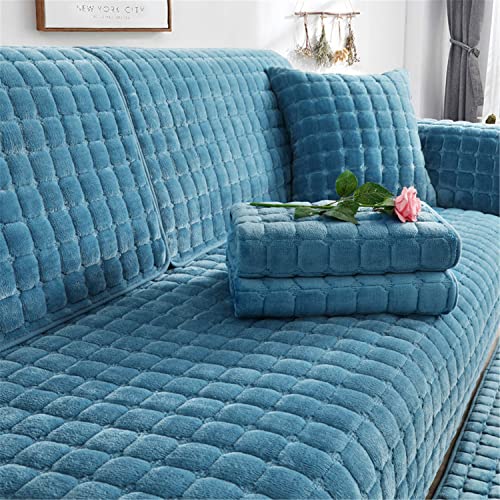 Sofa überzug Dicker Plüsch Schonbezug Sofabezug Gesteppte Sofa Sitzkissen Couchbezüge rutschfeste Sofaschoner Vor Haustieren Winter (Blau,110 × 240 cm) von SYLC
