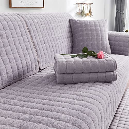 Sofa überzug Dicker Plüsch Schonbezug Sofabezug Gesteppte Sofa Sitzkissen Couchbezüge rutschfeste Sofaschoner Vor Haustieren Winter (Grau,110 × 110 cm) von SYLC