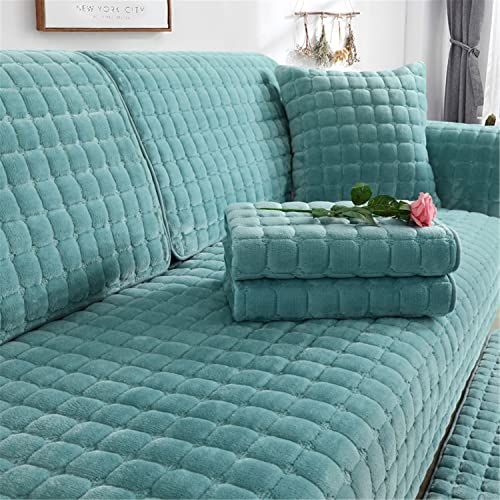 Sofa überzug Dicker Plüsch Schonbezug Sofabezug Gesteppte Sofa Sitzkissen Couchbezüge rutschfeste Sofaschoner Vor Haustieren Winter (Grün,110 × 110 cm) von SYLC