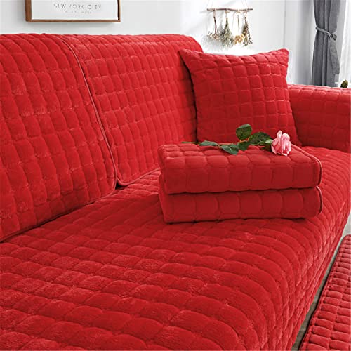 Sofa überzug Dicker Plüsch Schonbezug Sofabezug Gesteppte Sofa Sitzkissen Couchbezüge rutschfeste Sofaschoner Vor Haustieren Winter (Rot,110 × 160 cm) von SYLC