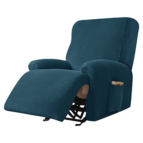 Sofabezug, Stretch-Samt, mit Liegefunktion, Schonbezug für 1-, 2- und 3-Sitzer-Sessel (Blaugrün, 1-Sitzer (4 Stück) von SYLC