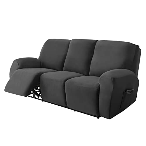 Sofabezug, Stretch-Samt, mit Liegefunktion, Schonbezug für 1-, 2- und 3-Sitzer-Sessel (Dunkelgrau, 3-Sitzer (8 Stück) von SYLC