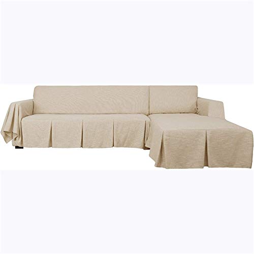 Sofabezug L-Form Couchbezug 2-teilig Leinen Sofa Schonbezug mit Rüschen Verdicken Khaki 3 Sitzer links Chaise von SYLC