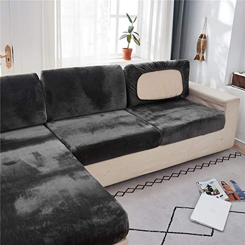 Sofa-Sitzkissenbezüge, Samt, Sofakissenbezüge, Ersatz, Couch-Kissenbezüge, dicker Stretch für einzelne Kissen (dunkelgrau, Rückenlehnenbezug) von SYLC