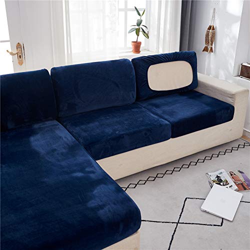 Sofa Sitzkissenbezüge Samt, Sofakissen Schonbezüge Ersatz, Couchkissenbezüge Dickes Stretch für einzelne Kissen (Marineblau, Rückenlehnenbezug) von SYLC