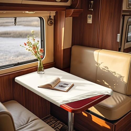 Tischdecke Wasserabweisend Für Wohnwagen, Rechteckig Gartentischdecke Wetterfest Für Draußen, rutschfest Tischtuch Mit Elastischen Bändern Und 4 Schnürungen (Ivory,Rectangle 120×80cm) von SYLC