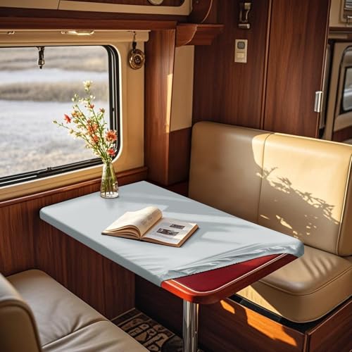 Tischdecke Wasserabweisend Für Wohnwagen, Rechteckig Gartentischdecke Wetterfest Für Draußen, rutschfest Tischtuch Mit Elastischen Bändern Und 4 Schnürungen (Light Blue,Rectangle 120×70cm) von SYLC