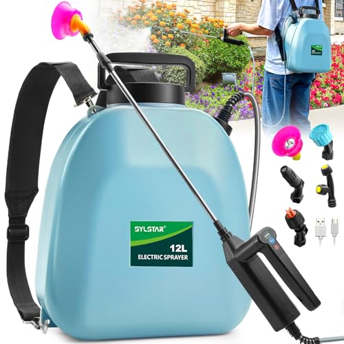 SYLSTAR Drucksprüher 12 Liter, 3 Sprühgeschwindigkeiten Elektrischer Pflanzensprüher mit 5 Nebeldüsen,7.4V Stärker Elektrischer Drucksprüher für Gartenspritze, Unkrautspritze & Wassersprüher SYLSTAR Drucksprüher 12 Liter, 3 Sprühgeschwindigkeiten Elektrischer Pflanzensprüher mit 5 Nebeldüsen,7.4V Stärker Elektrischer Drucksprüher für Gartenspritze, Unkrautspritze & Wassersprüher von SYLSTAR