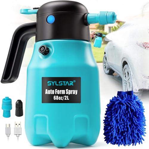 SYLSTAR Schaumsprüher Auto 2L, 7.4V Pumpsprühflasche mit 4Bar Leistungsstarkem Akku und 2 Düsen für Auto Waschen, Schaumsprüher Akku für Autodetailing, Autoreinigung (Schaum/Wasserstrahl) von SYLSTAR