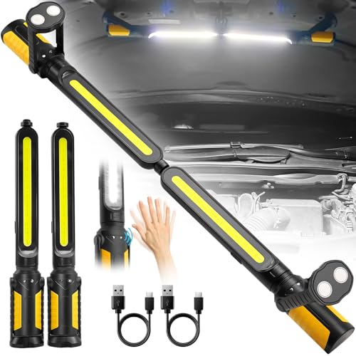 SYLSTAR Werkstattlampe LED mit Sensorsteuerung, 2400LM LED Arbeitsleuchte mit 3 Helligkeitsstufen, 4400mAh Akku Lampe, Haken & Magnetfuß für Werkstatt, Autoreparatur, Garage und Notfall von SYLSTAR